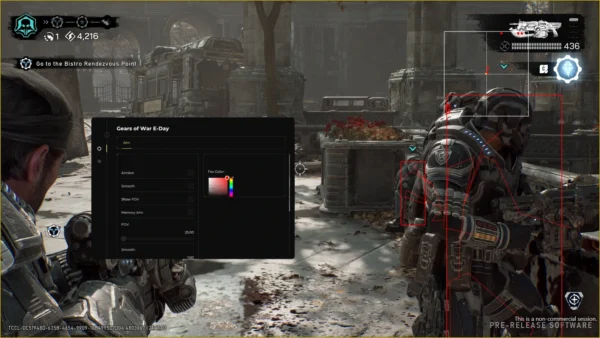 Gears of War E-Day aimbot menu with FOV and target settings